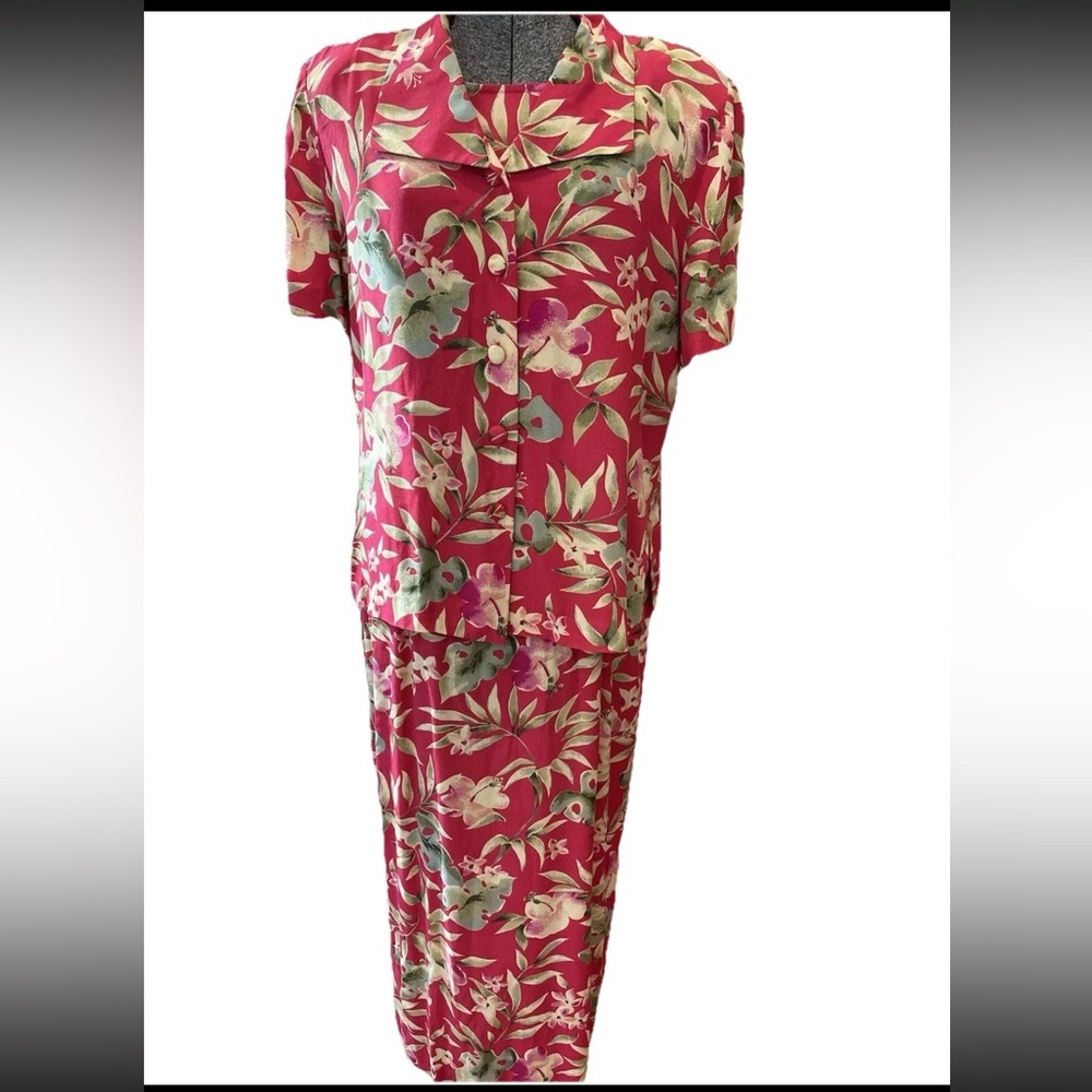 Sunshine starshine 90s/Y2K pink Hawaiian print ladies size 12 2 piece maxi dress